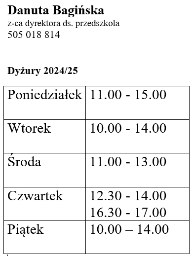 2025 2026 przedszkole dyzury