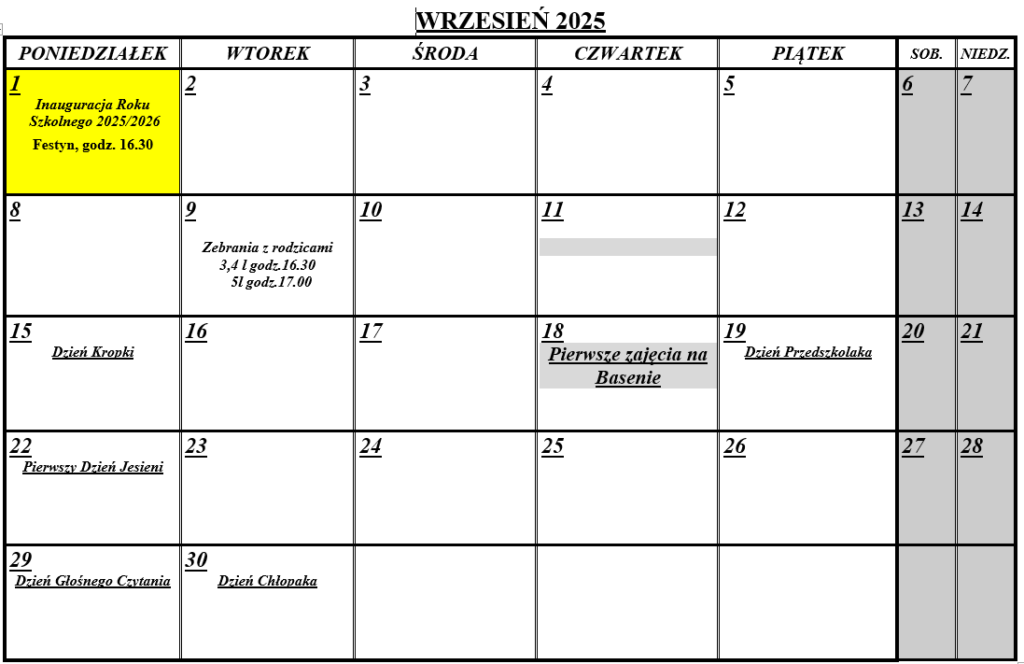 2025 2026 przedszkole wrzesien2025