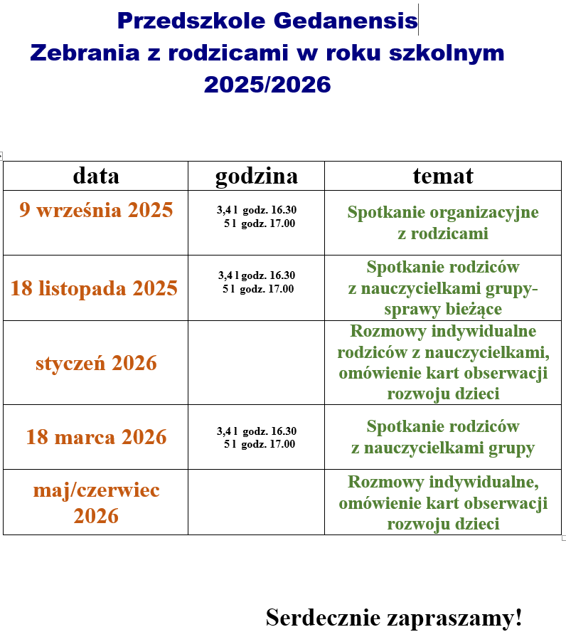 2025 2026 przedszkole zebrania